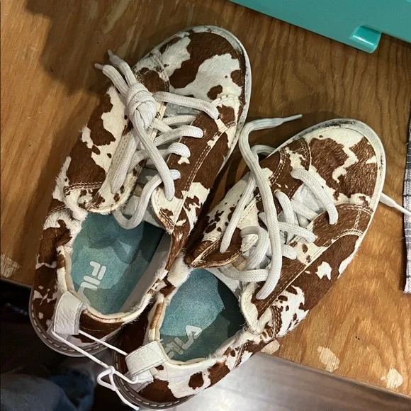 Brown and White Cow Print Sneakers hush puppy FILA - Picture 2 of 5